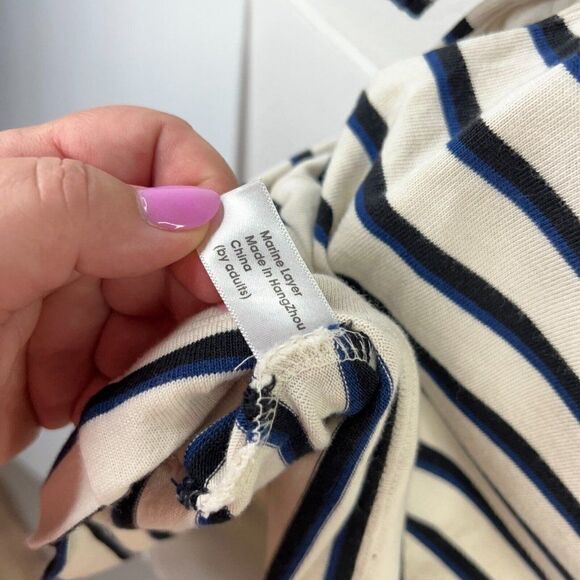 Marine Layer Gigi Long Sleeve Crew Neck Dress Small Ivory Navy Black W/Pockets - Picture 12 of 12